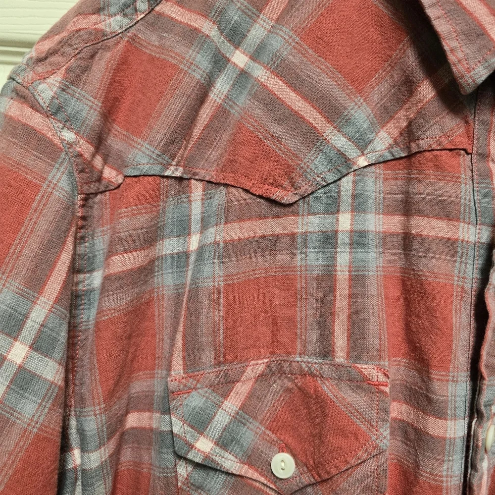 Lucky Brand Shirt Mens 2XL Red Plaid Western Pearl Snap Button Short Sleeve - Picture 5 of 11